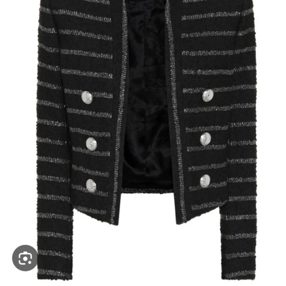 Balmain Black Tweed Cropped Striped Jacket - Picture 6 of 7